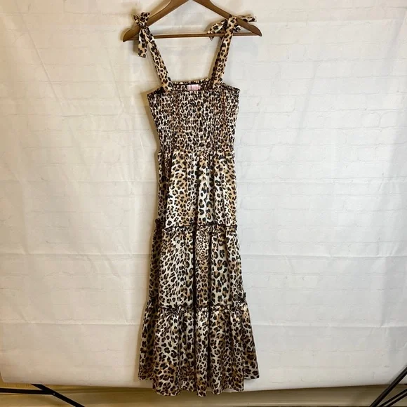 Pink Lily Leopard Print Smocked Bow Tie Dress - Picture 3 of 8